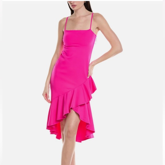 Susana Monaco Ruffle Asymmetrical Midi Dress - Picture 2 of 11